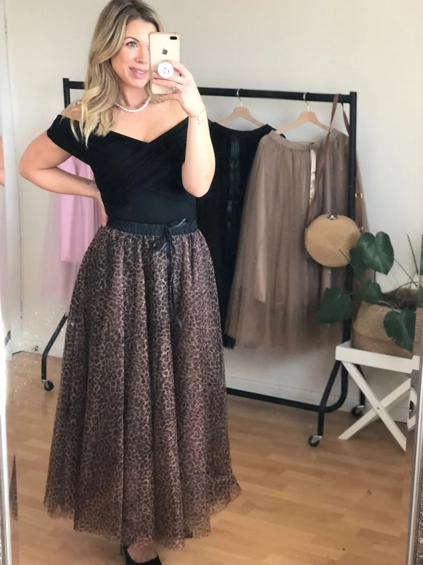 Leopard Print Maxi Tulle Skirt