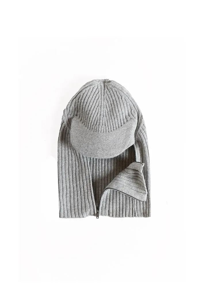 Light Grey Knitted Cocoon Cap Balaclava