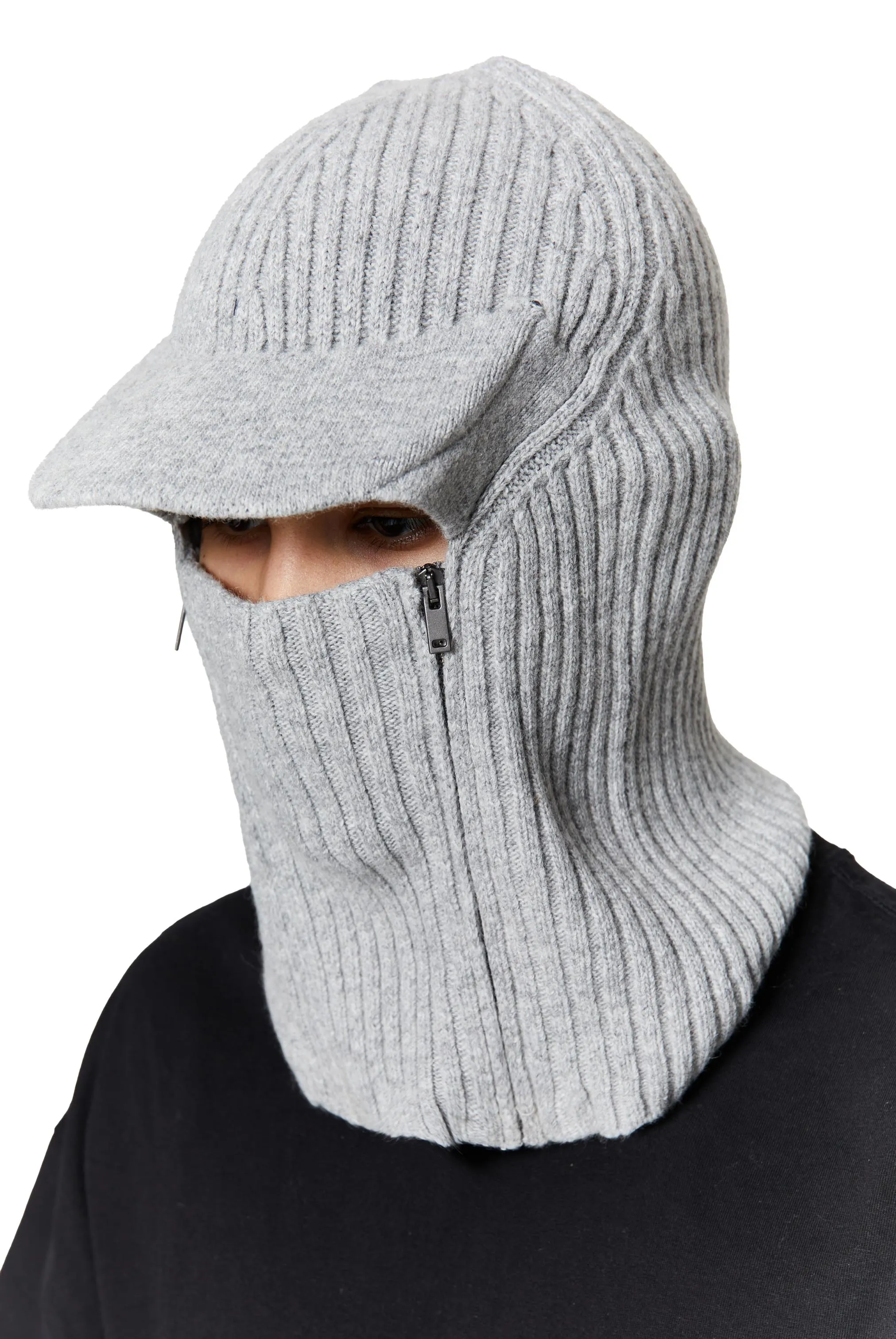 Light Grey Knitted Cocoon Cap Balaclava