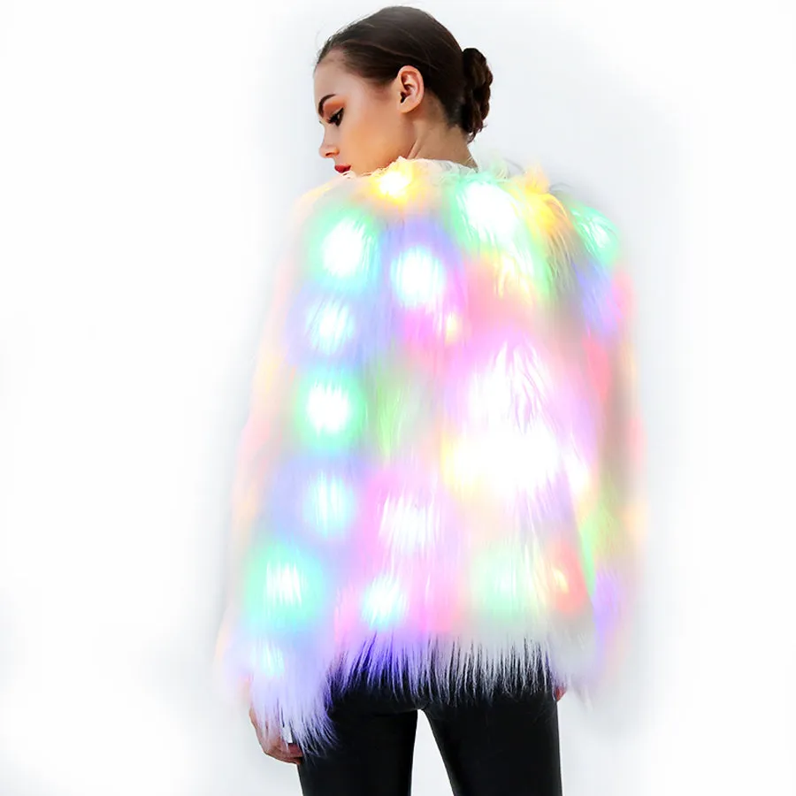 Limited Edition - LED Light Faux Fur Jacket - Flashing Rainbow Party