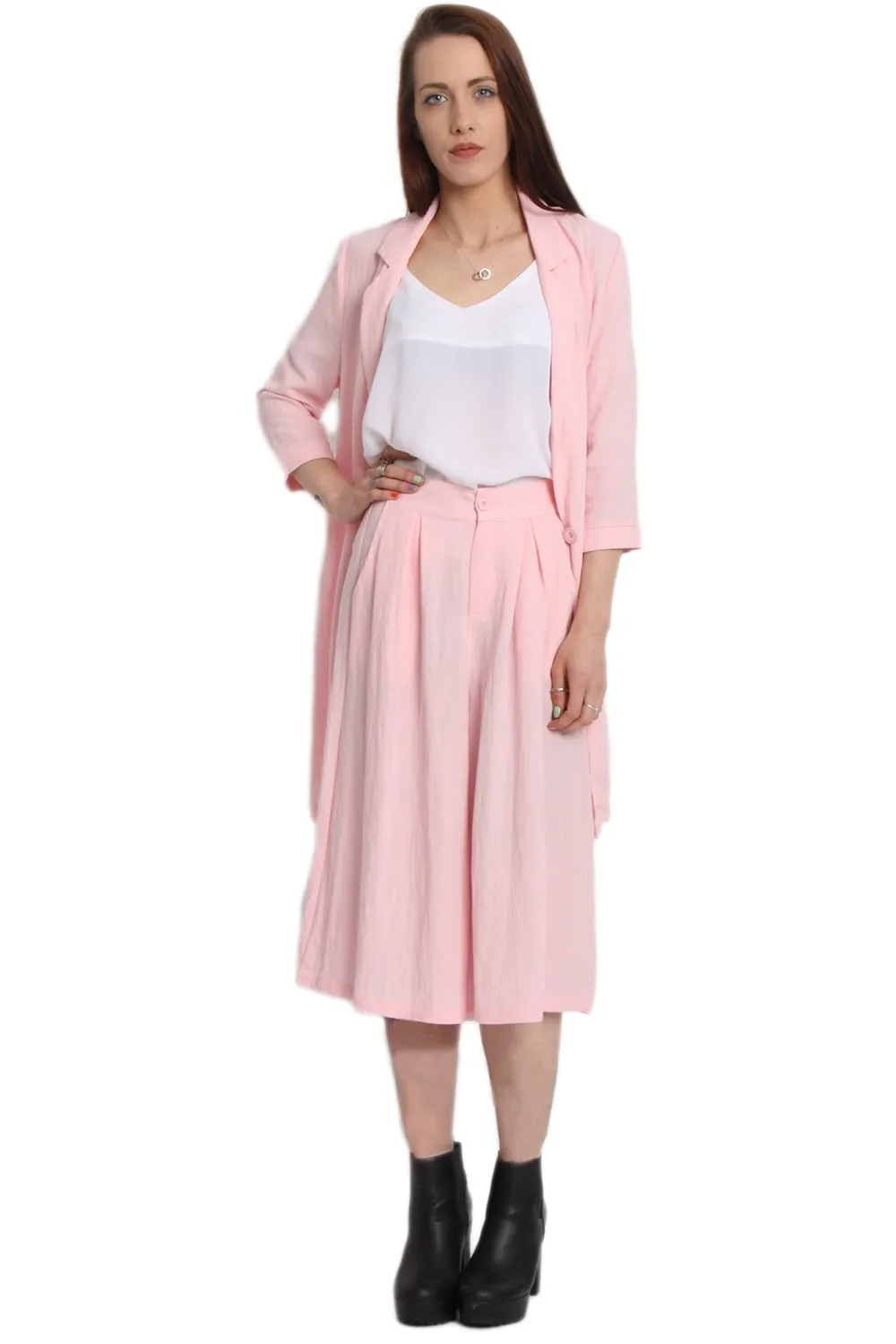 Linen Matching Longline Blazer and Culotte Co-Ord Set