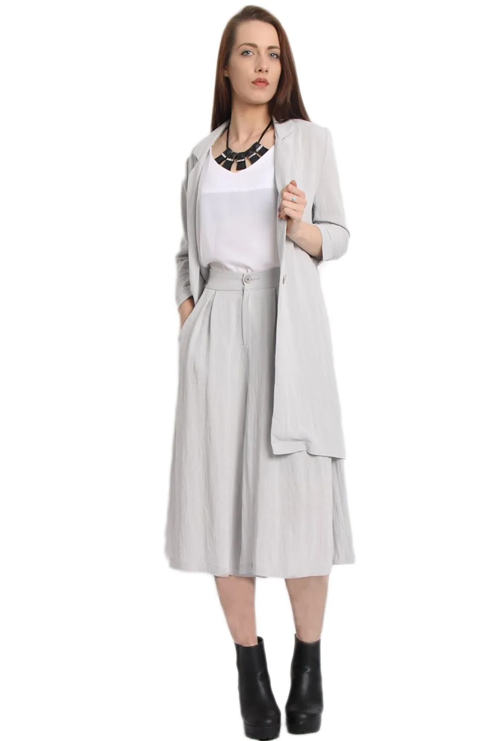 Linen Matching Longline Blazer and Culotte Co-Ord Set