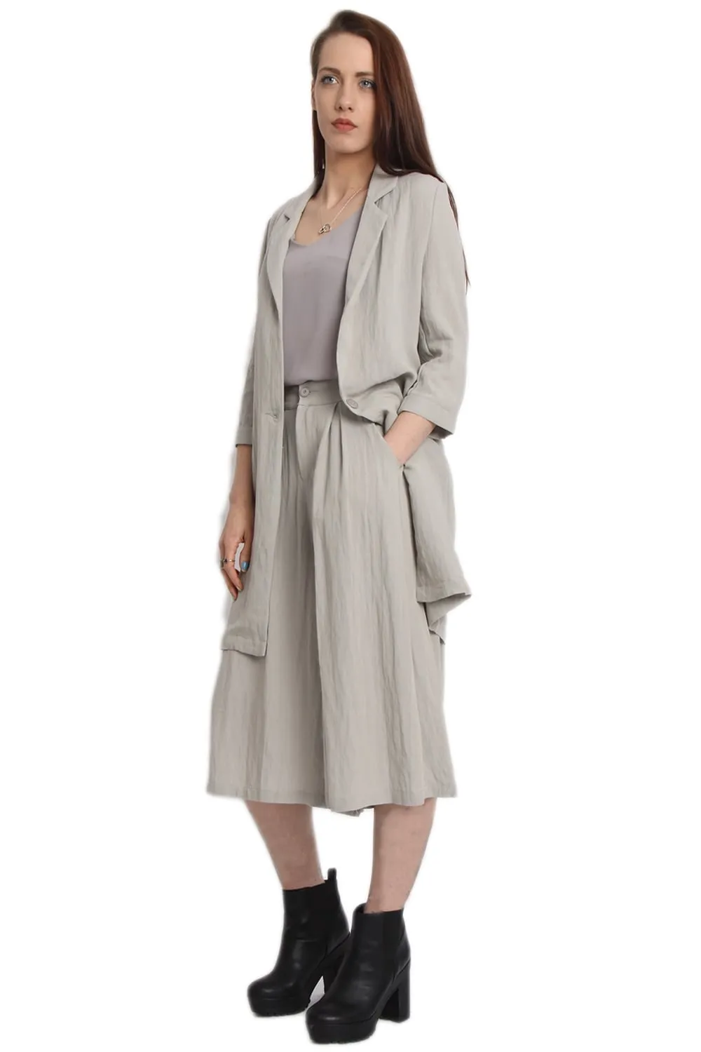 Linen Matching Longline Blazer and Culotte Co-Ord Set