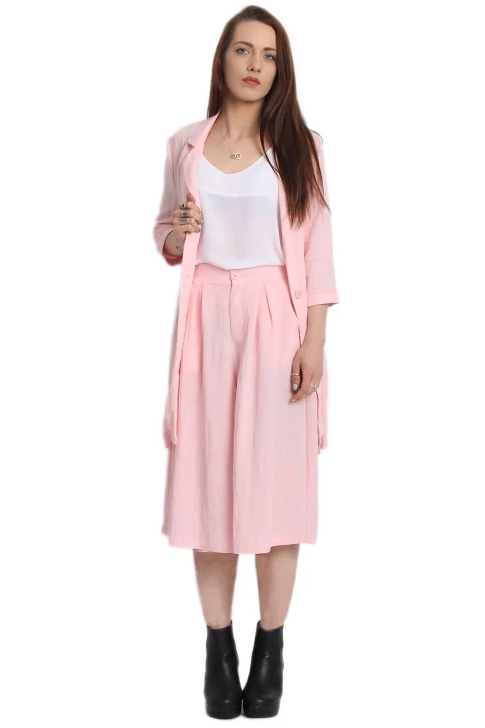 Linen Matching Longline Blazer and Culotte Co-Ord Set