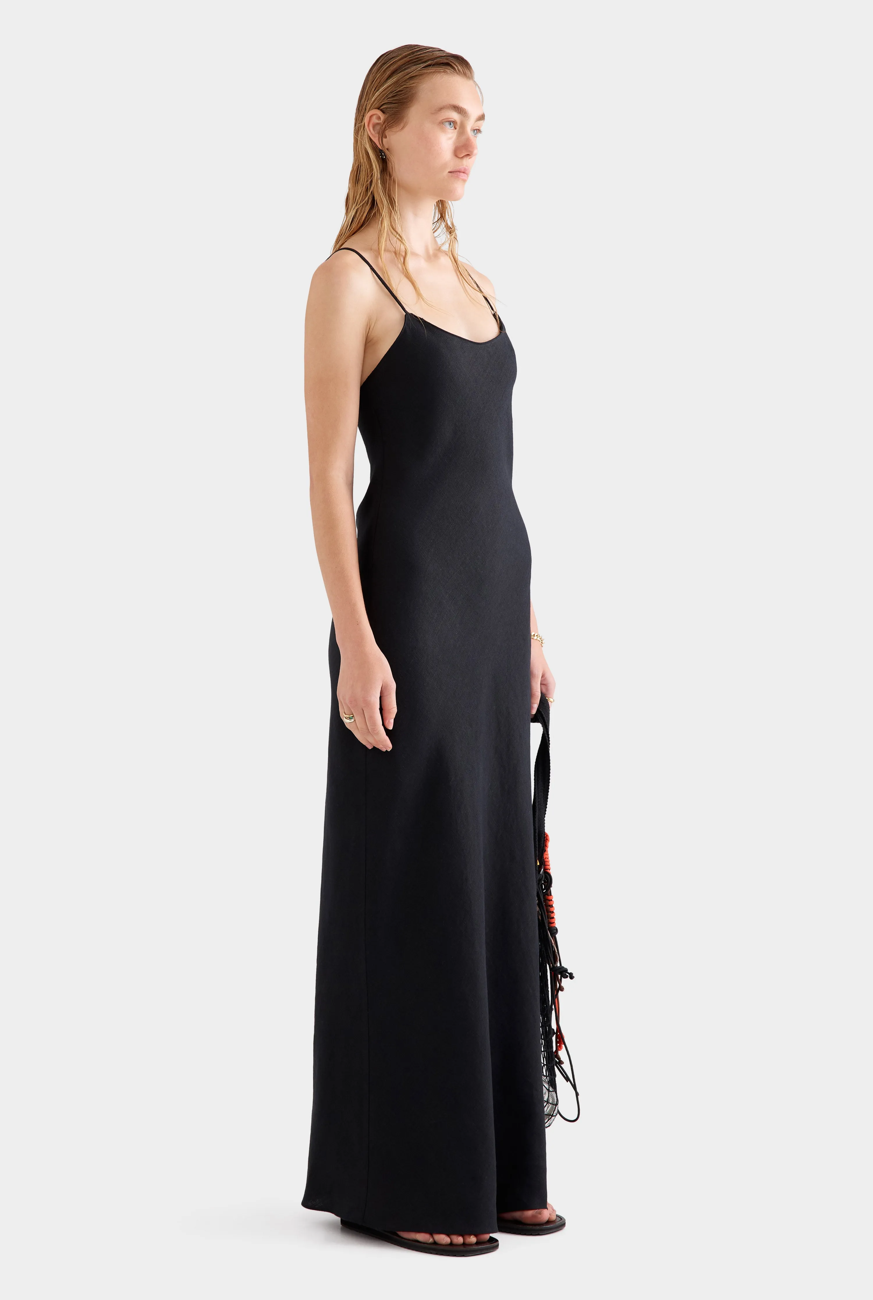 Linen Slip Dress - Black