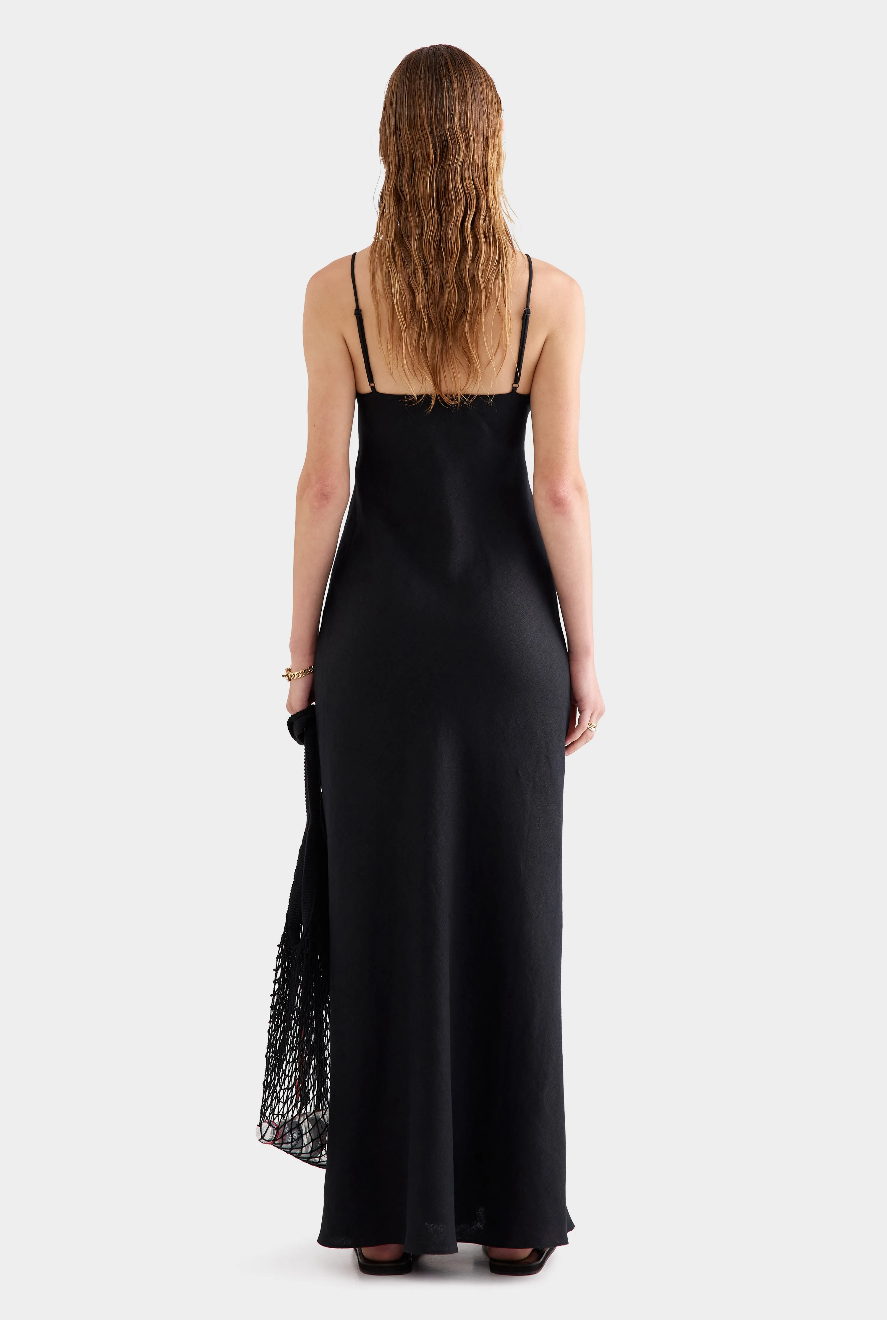 Linen Slip Dress - Black