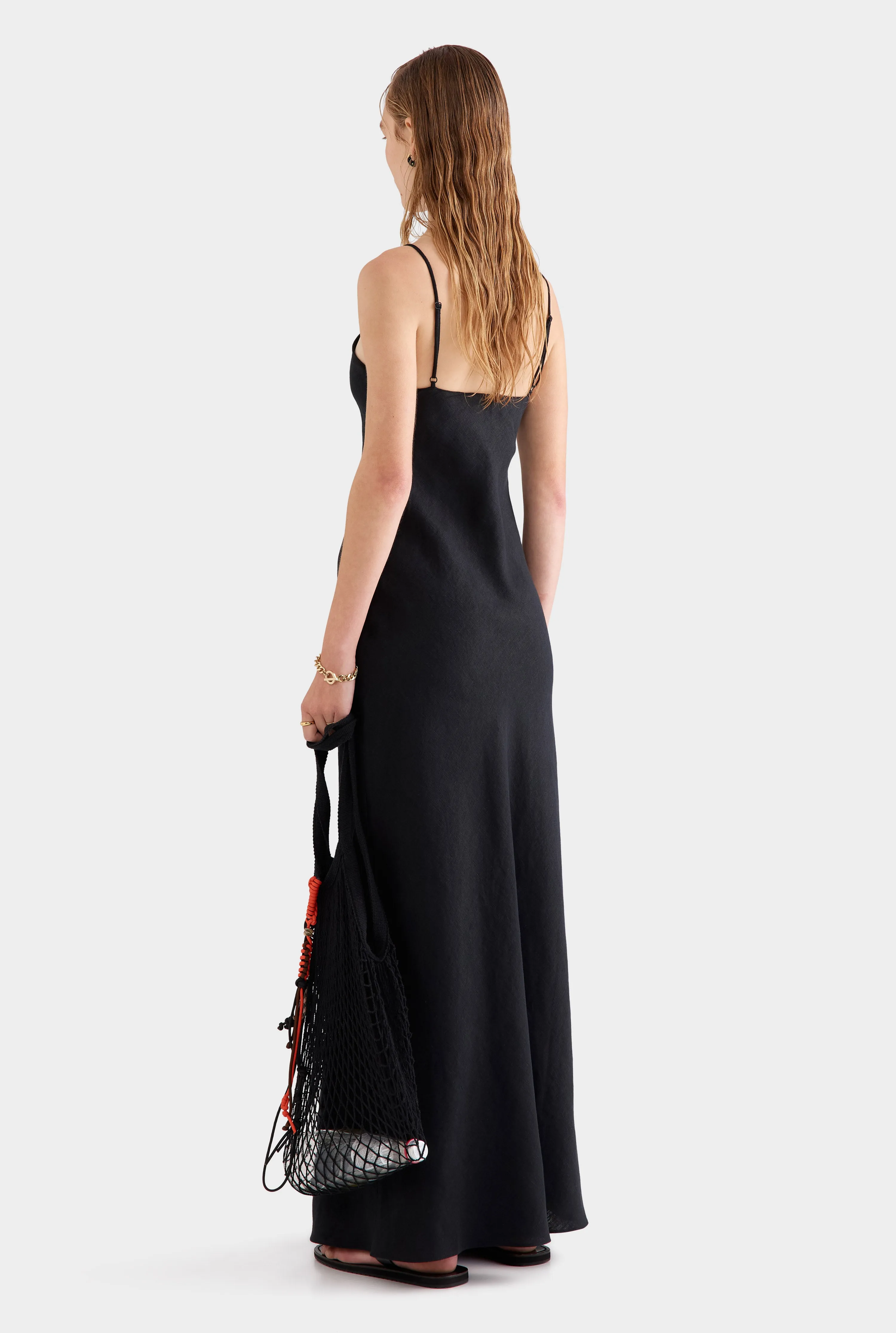 Linen Slip Dress - Black