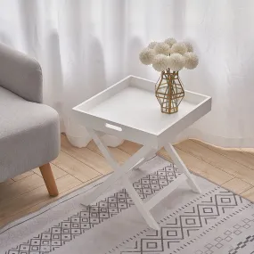 Living Room End Table White Foldable X-Shape Side Table