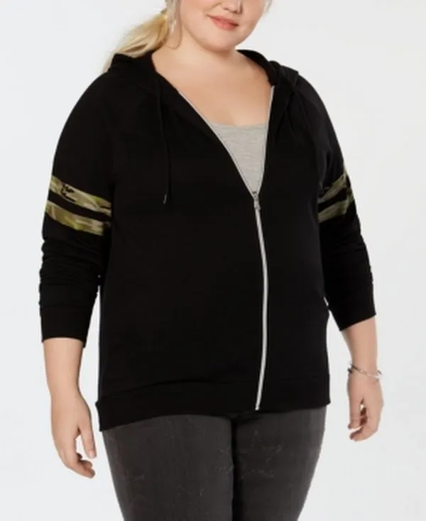 LOVE TRIBE Plus Size Camo-Stripe Zip-Up Jacket, Size 1X