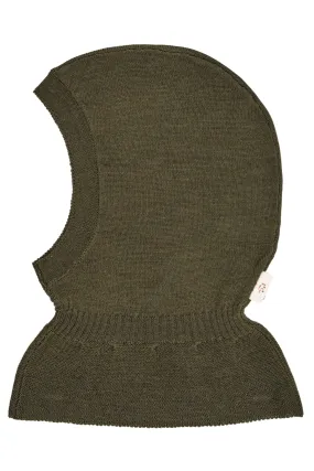 LT. KNITTED MERINO BALACLAVA WITH FRILL - FORREST GREEN