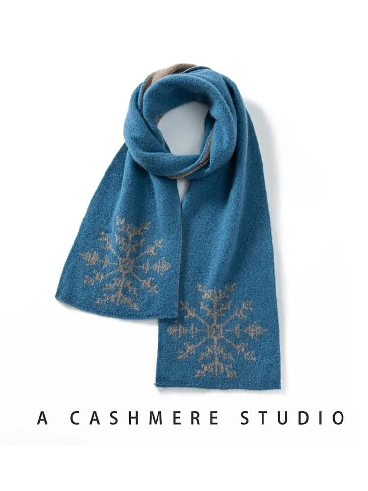 Luxurious Cashmere Knitted Scarf with Floral Pattern | 65% Wool, 35% Cashmere | 135cm-175cm Length | Warm & Stylish