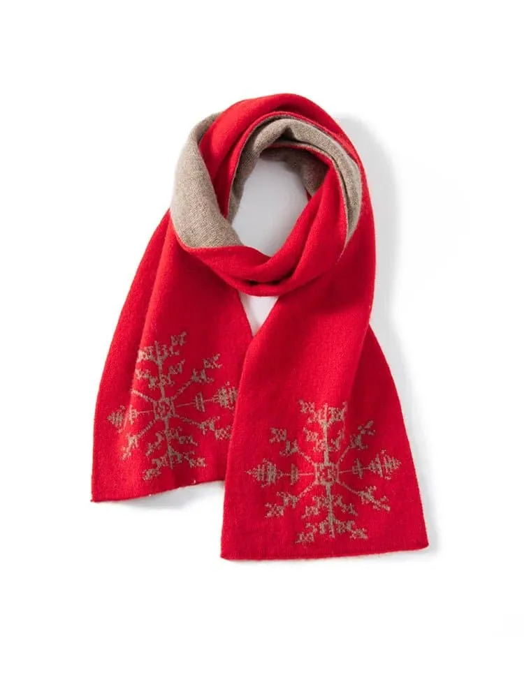 Luxurious Cashmere Knitted Scarf with Floral Pattern | 65% Wool, 35% Cashmere | 135cm-175cm Length | Warm & Stylish