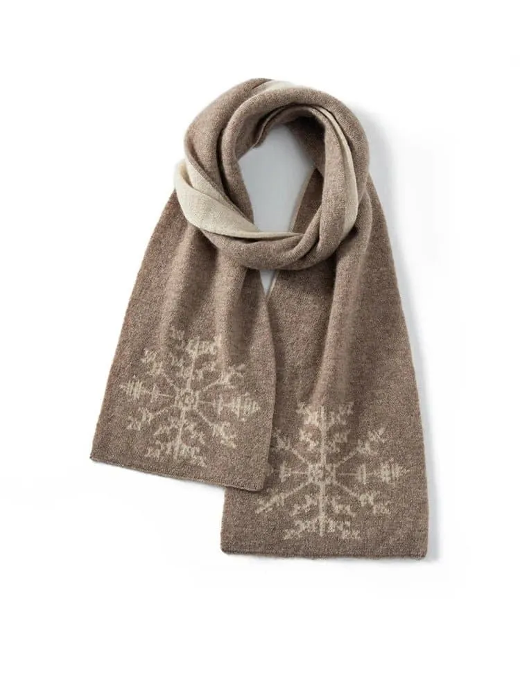 Luxurious Cashmere Knitted Scarf with Floral Pattern | 65% Wool, 35% Cashmere | 135cm-175cm Length | Warm & Stylish