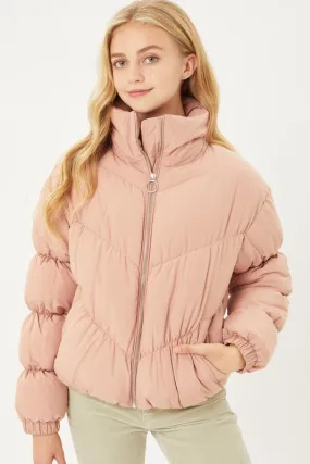 Mauve Long Sleeve Fluffy Puffer Jacket