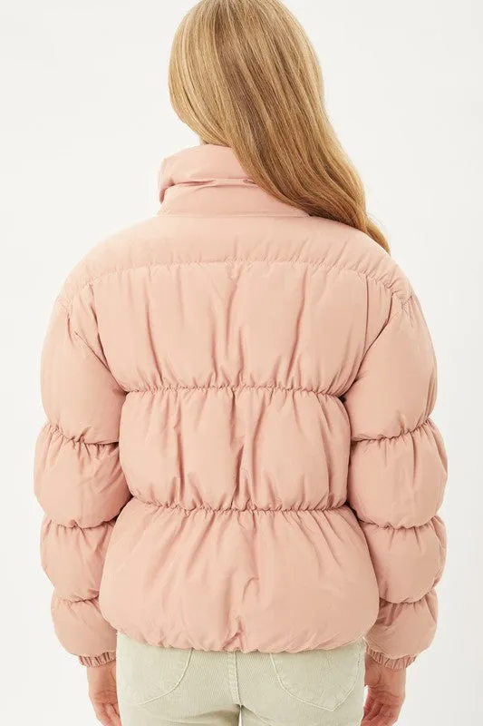 Mauve Long Sleeve Fluffy Puffer Jacket