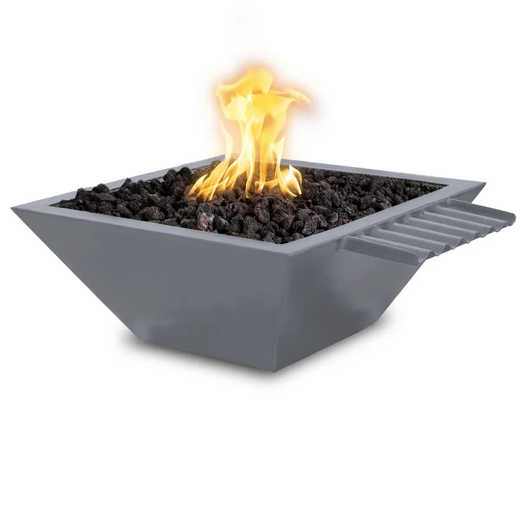 Maya 24" Fire and Water Bowl, Powder Coated Metal with Wave Scupper - Pool Feature