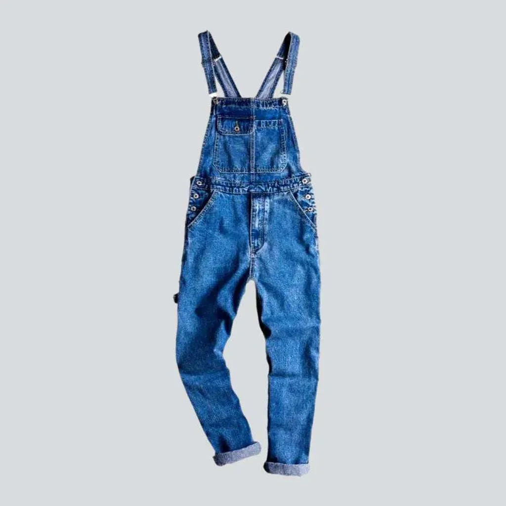 Medium wash men's denim overall