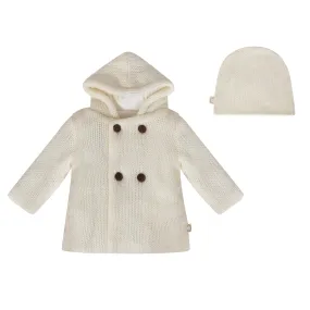 MELANGE YARN JACKET AND BEANIE-White