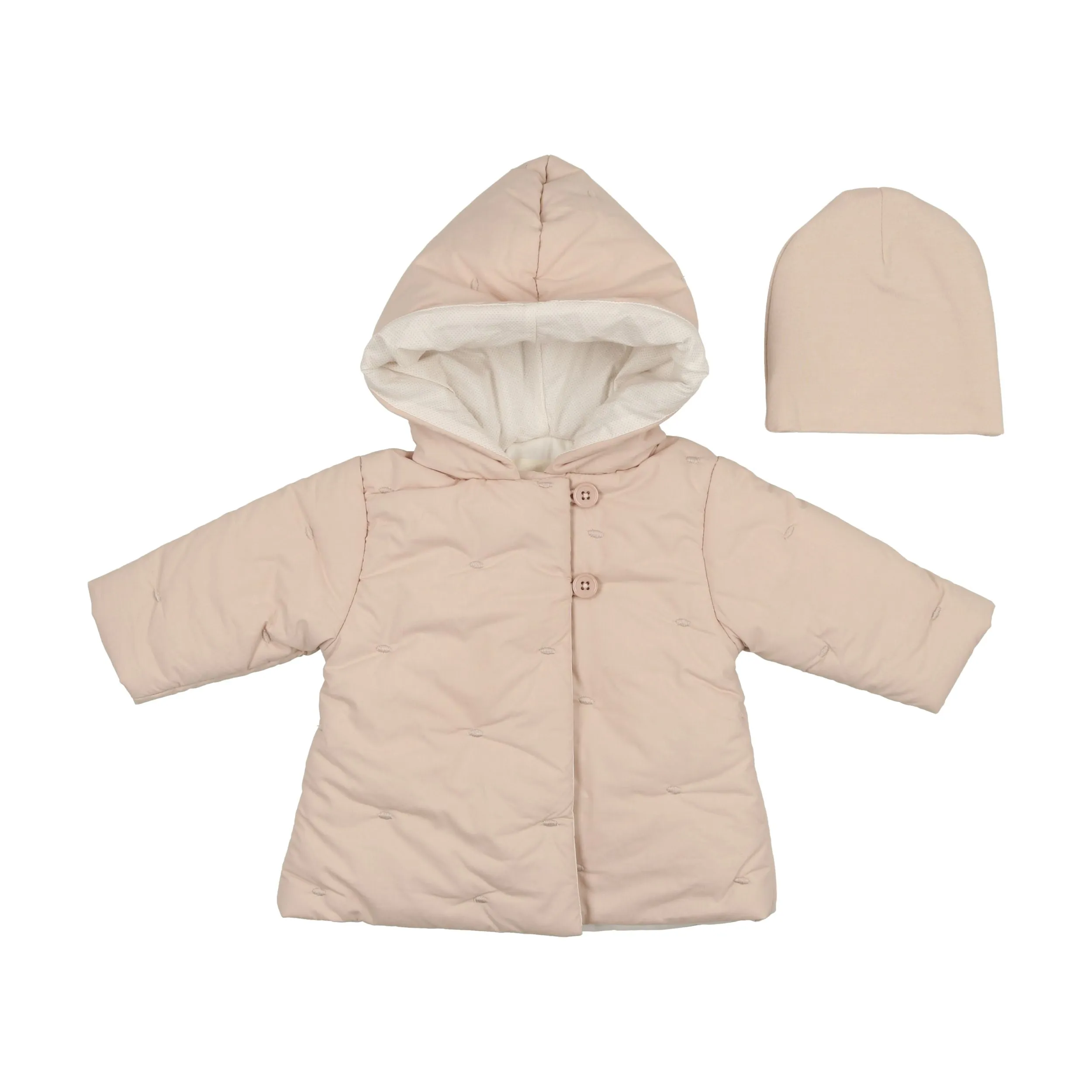 Mema Knits Pale Pink Embroidered Jacket Beanie