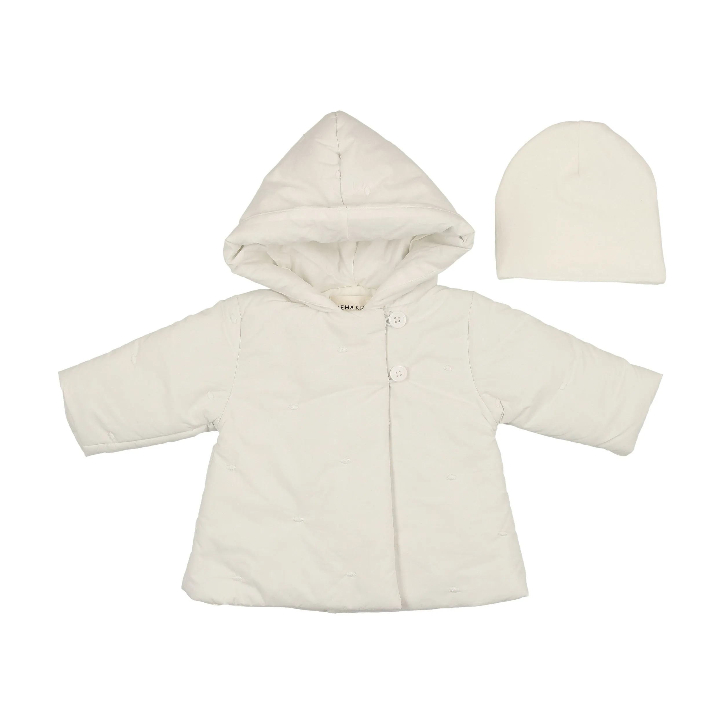 Mema Knits Winter White Embroidered Jacket Beanie