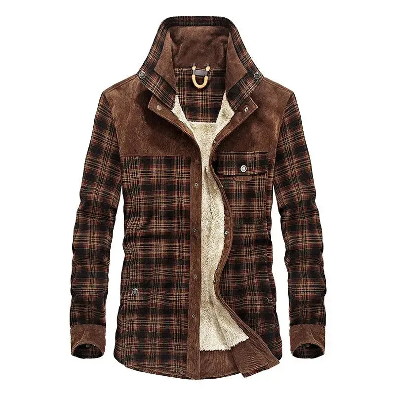 Men Winter Plaid Shirts Fleece Jackets Warm Shirts Coats High Quality Men Cotton Fit Business Casual Outerwear Shirts Jacket Men