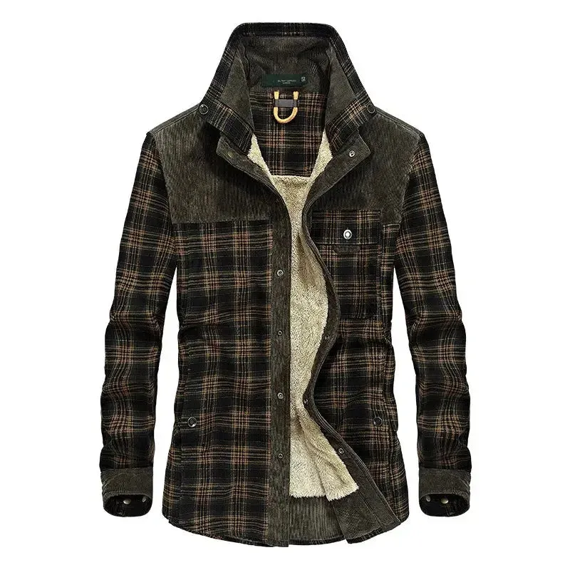 Men Winter Plaid Shirts Fleece Jackets Warm Shirts Coats High Quality Men Cotton Fit Business Casual Outerwear Shirts Jacket Men