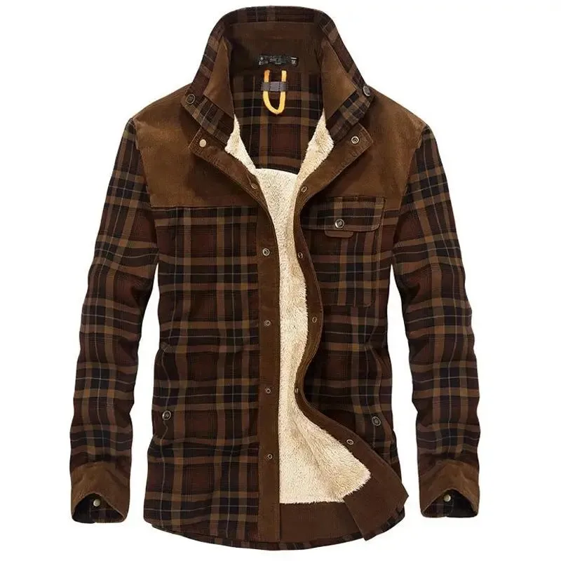 Men Winter Plaid Shirts Fleece Jackets Warm Shirts Coats High Quality Men Cotton Fit Business Casual Outerwear Shirts Jacket Men