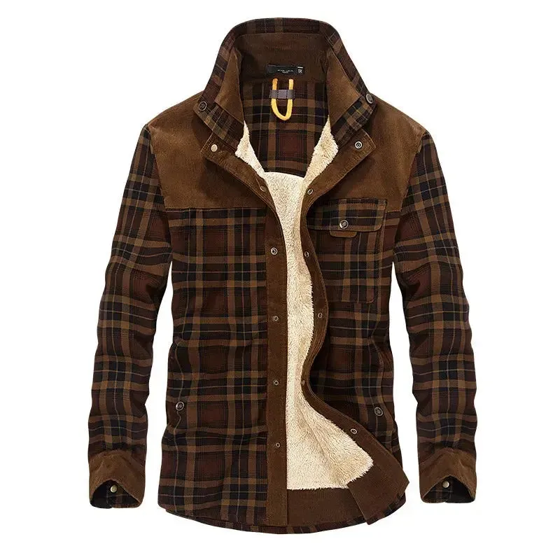 Men Winter Plaid Shirts Fleece Jackets Warm Shirts Coats High Quality Men Cotton Fit Business Casual Outerwear Shirts Jacket Men