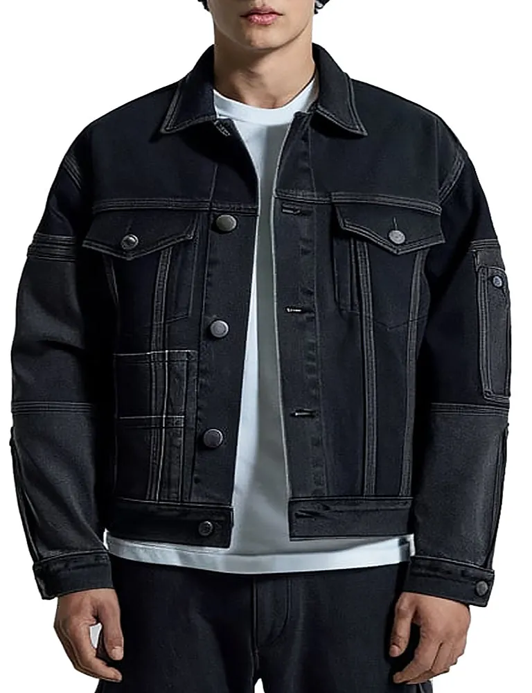 Men's Black Modern Streetwear Design Denim Jacket