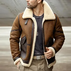 Men's Brown B3 Shearling Jacket Sheepskin Coat Leather Jacket Fur Coat Airforce Flight Jacket Winter Coats