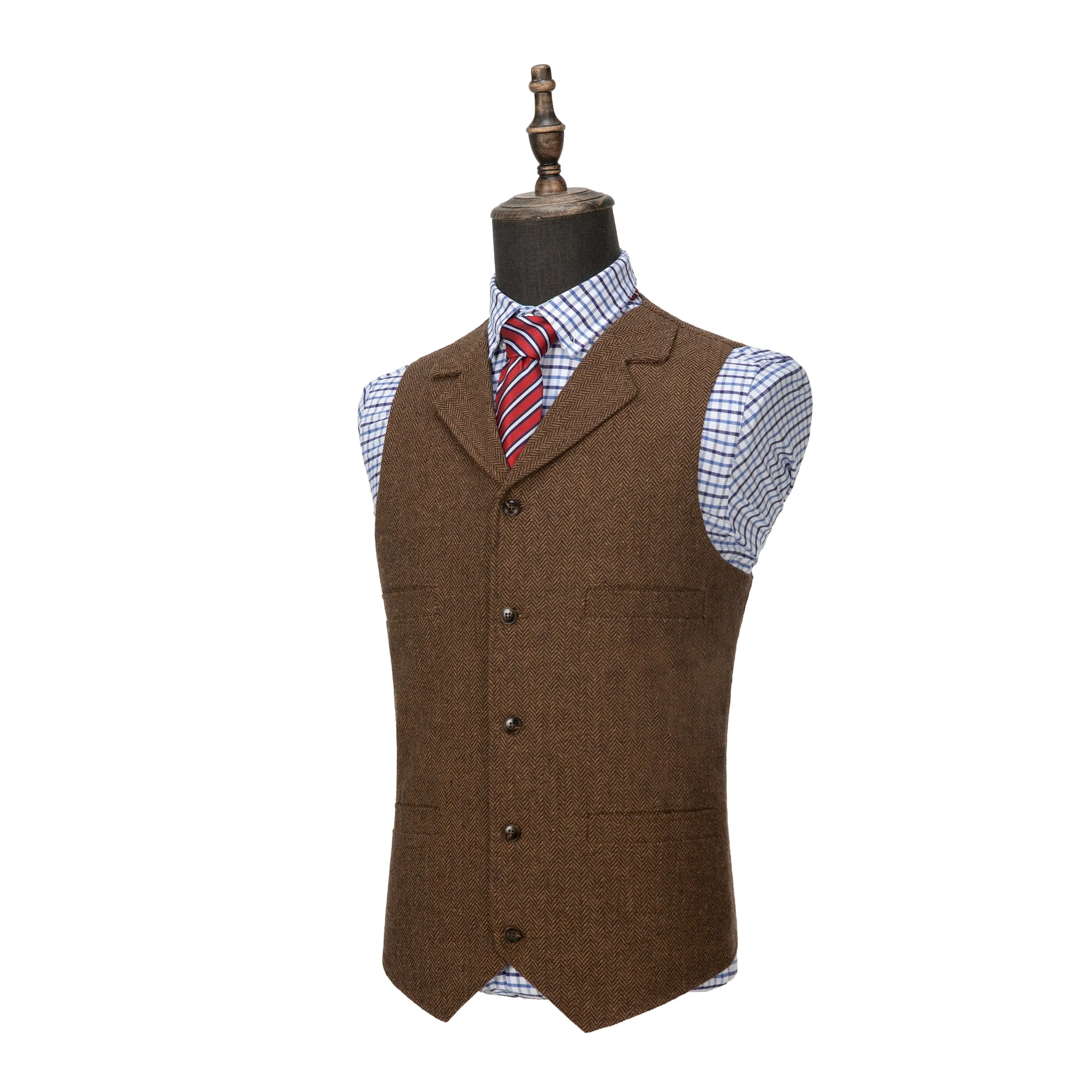 Men's Fashion Suit Vest Herringbone Notch Lapel Waistcoat