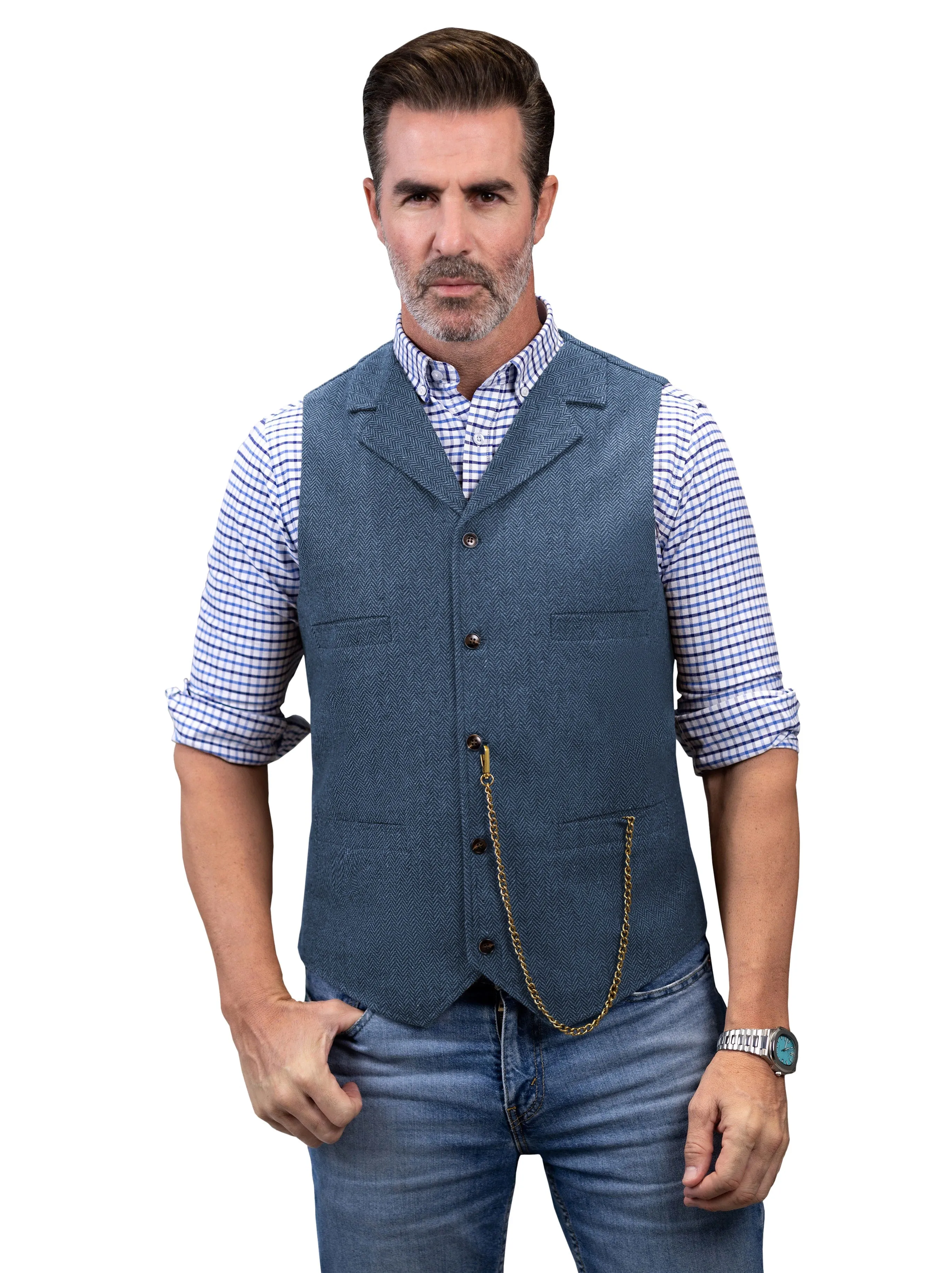 Men's Fashion Suit Vest Herringbone Notch Lapel Waistcoat