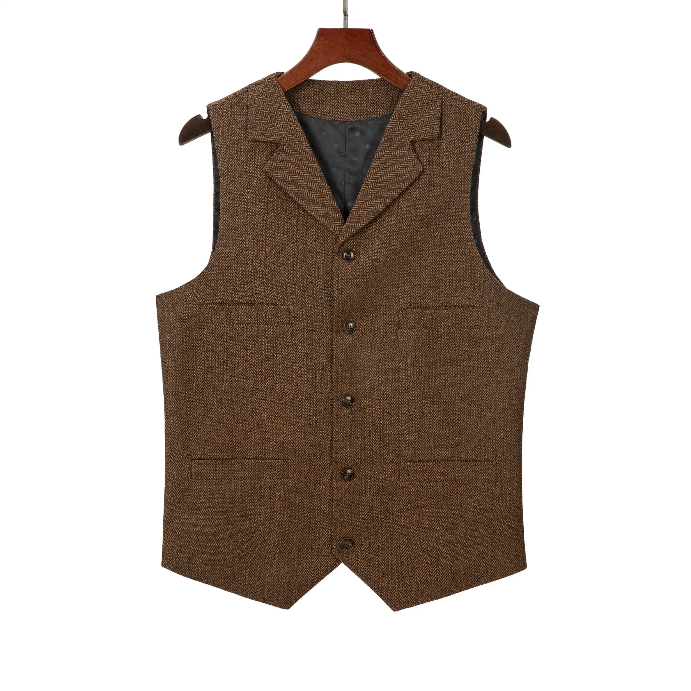 Men's Fashion Suit Vest Herringbone Notch Lapel Waistcoat