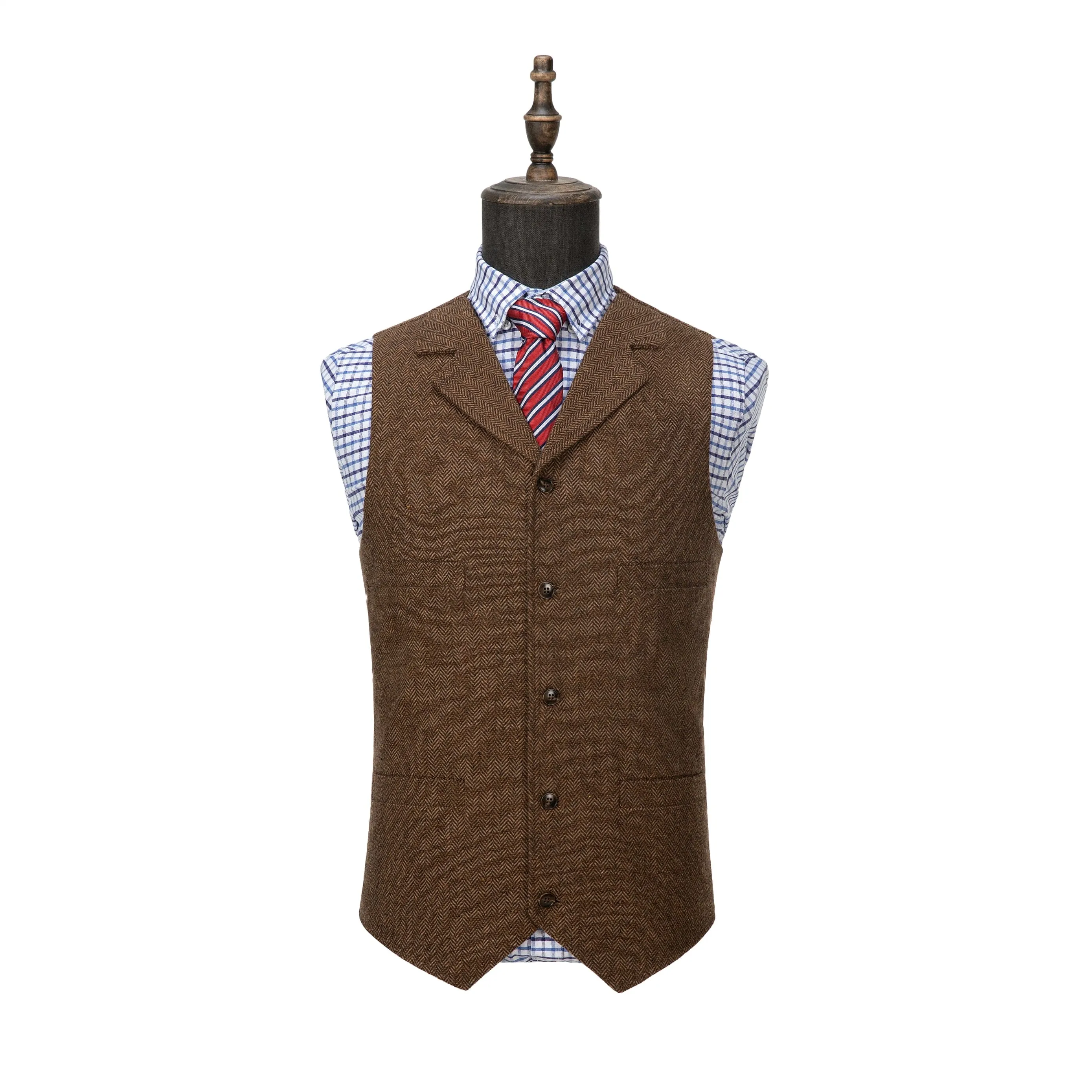 Men's Fashion Suit Vest Herringbone Notch Lapel Waistcoat