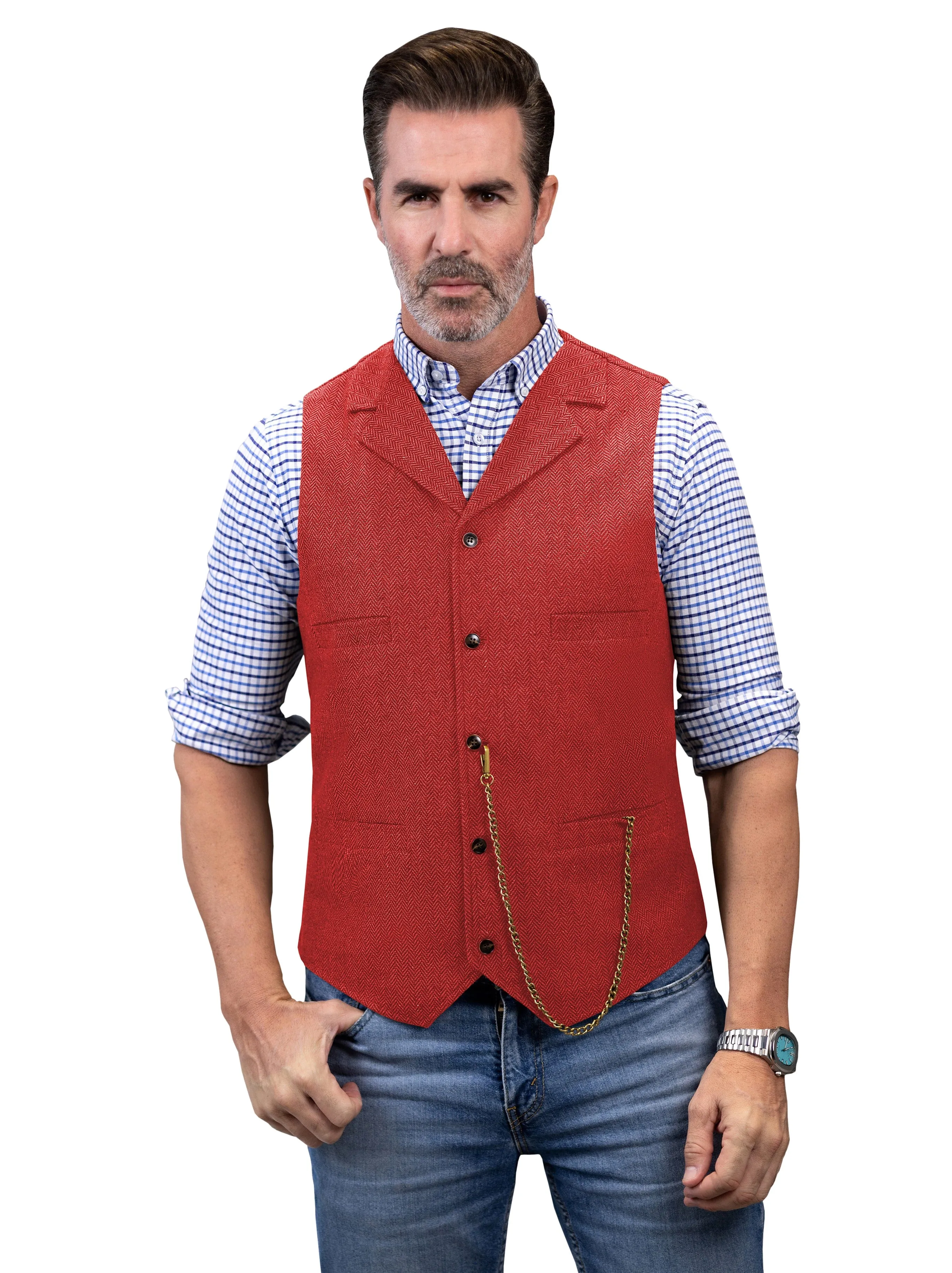 Men's Fashion Suit Vest Herringbone Notch Lapel Waistcoat