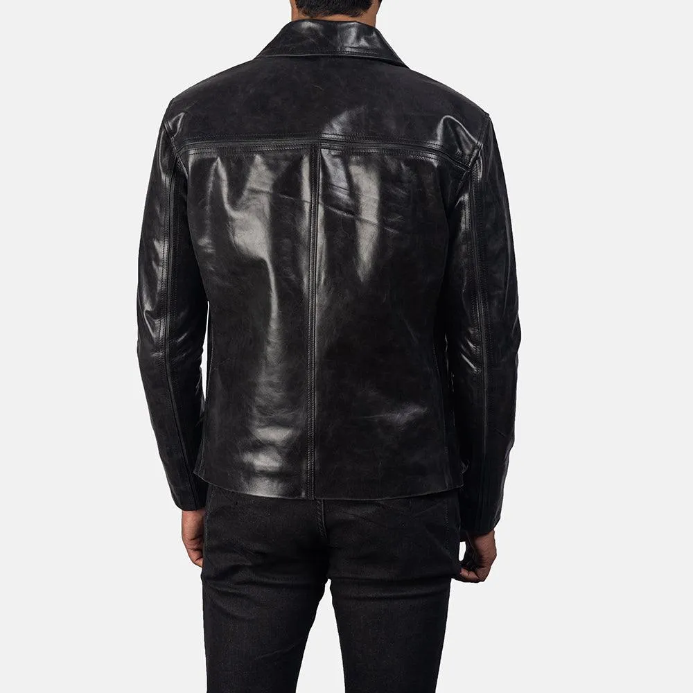 Mens Jet Black Leather Aviatot Jacket