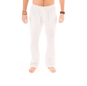 Mens Off White Trousers Cotton Yoga Casual Elasticated Draw String Waist Pockets