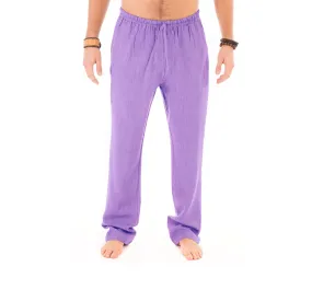 Mens Purple Trousers Cotton Yoga Casual Elasticated Draw String Waist  Pockets