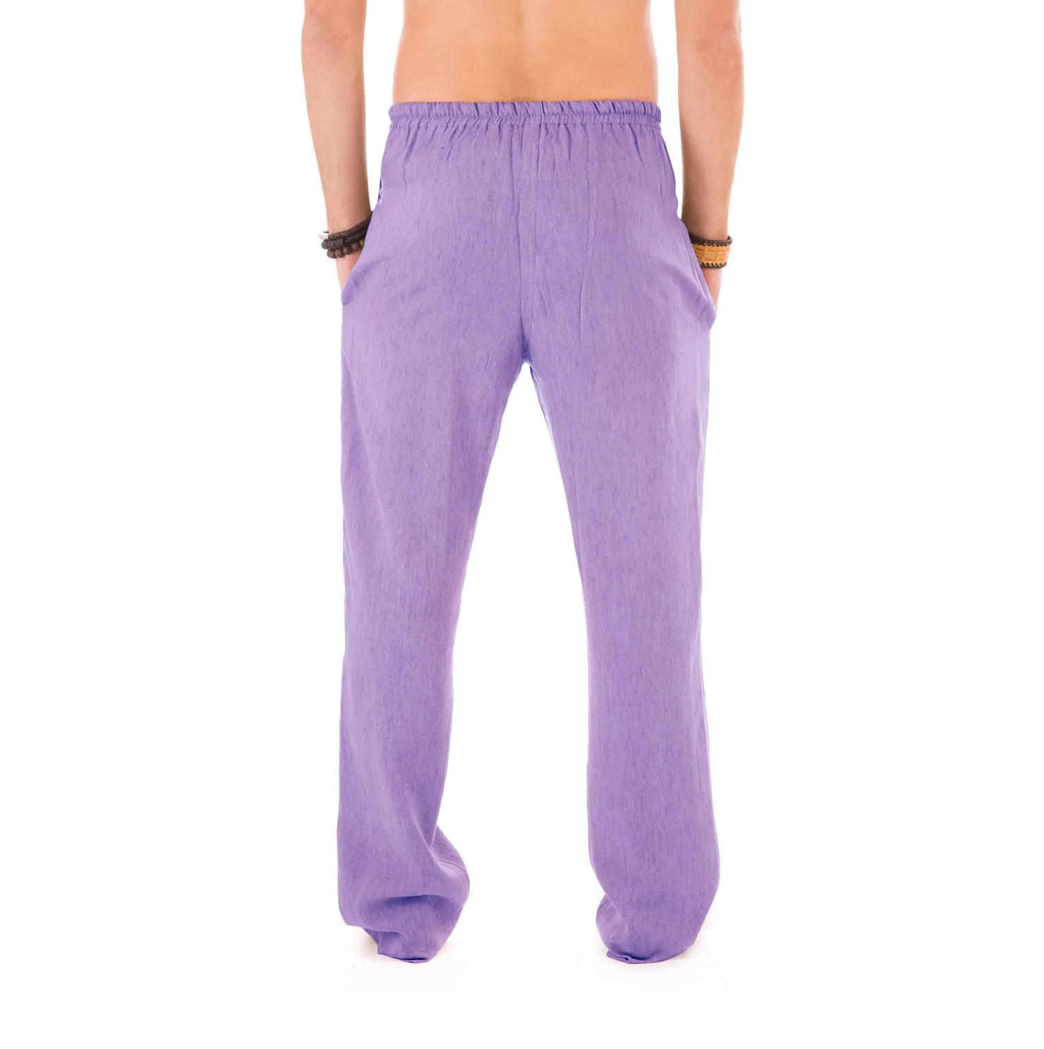 Mens Purple Trousers Cotton Yoga Casual Elasticated Draw String Waist  Pockets