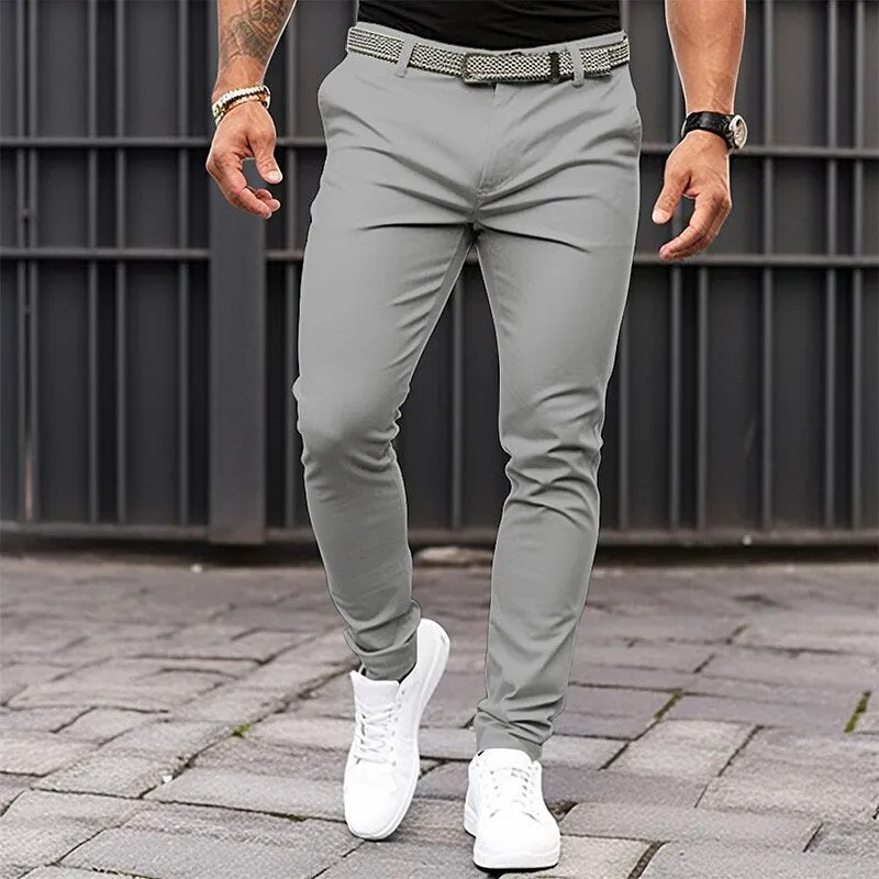 Men's Solid Color Casual Slim Fit Trousers