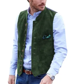 Men's Stand Collar Suede Fashion Waistcoat Denim Jacket