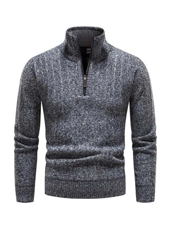 Men's stand collar zipper half cardigan sweater