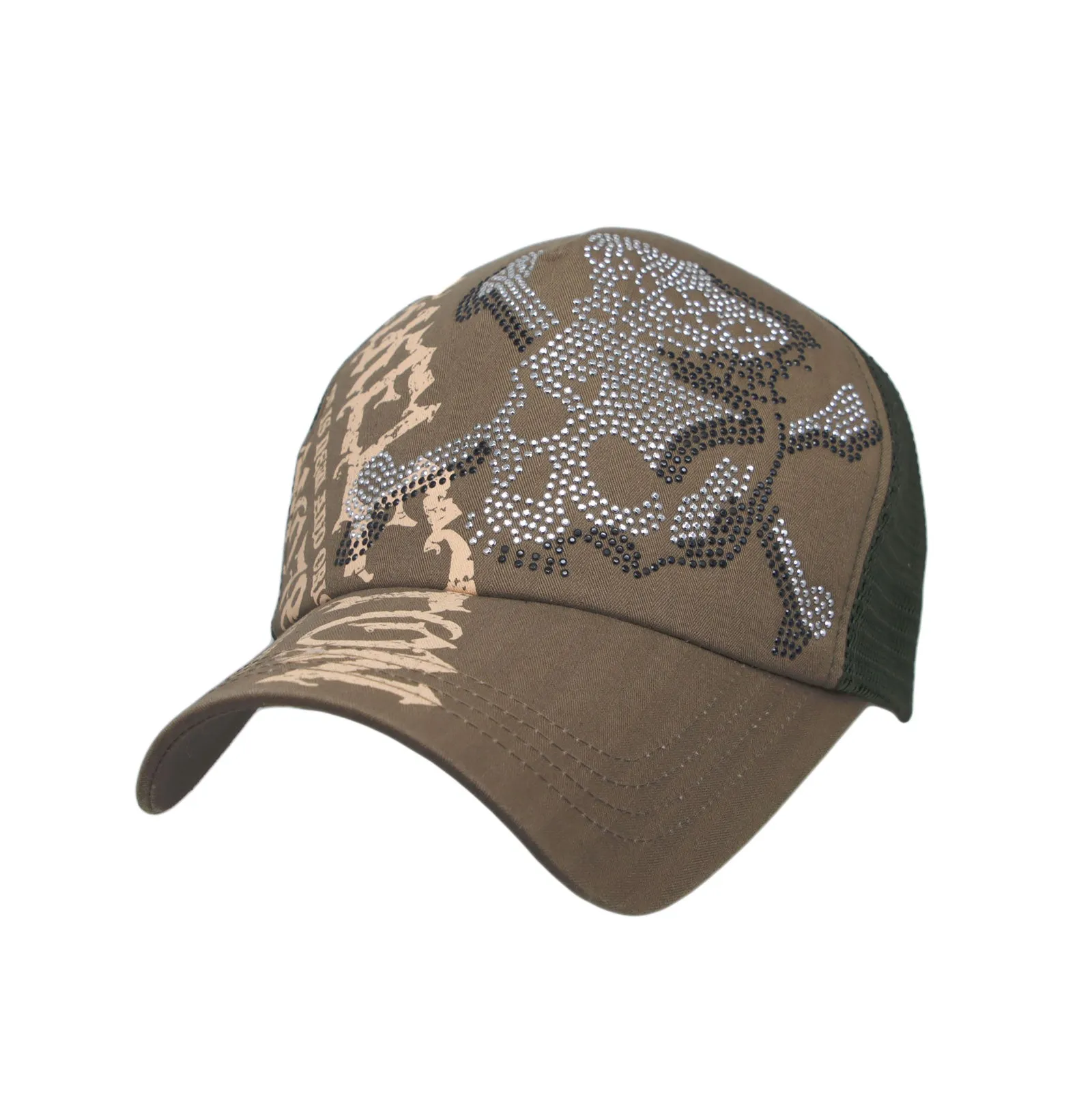 Meshed Baseball Cap Skull Rhinestones Trucker Hat KR1751