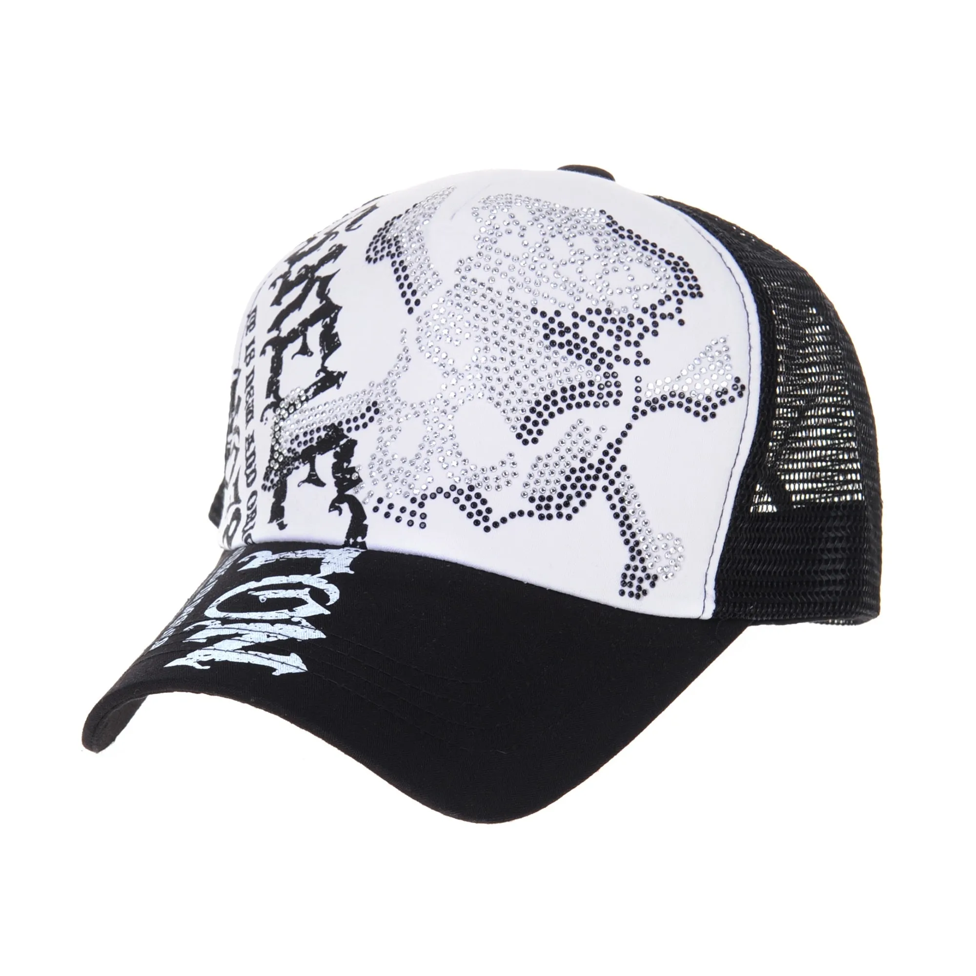 Meshed Baseball Cap Skull Rhinestones Trucker Hat KR1751