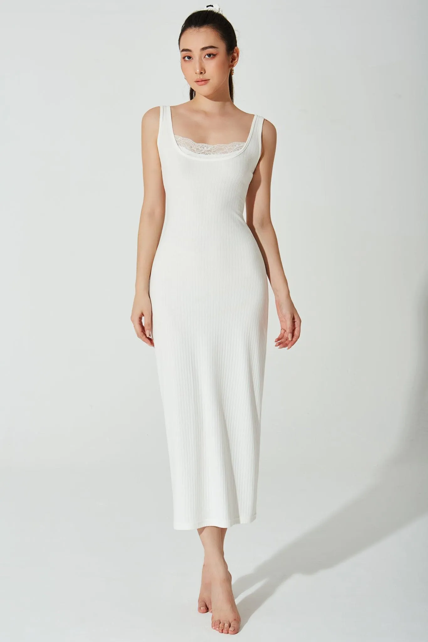 Mina Ribbed Dress - White