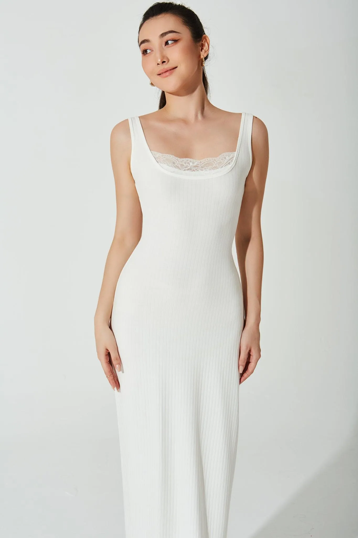 Mina Ribbed Dress - White