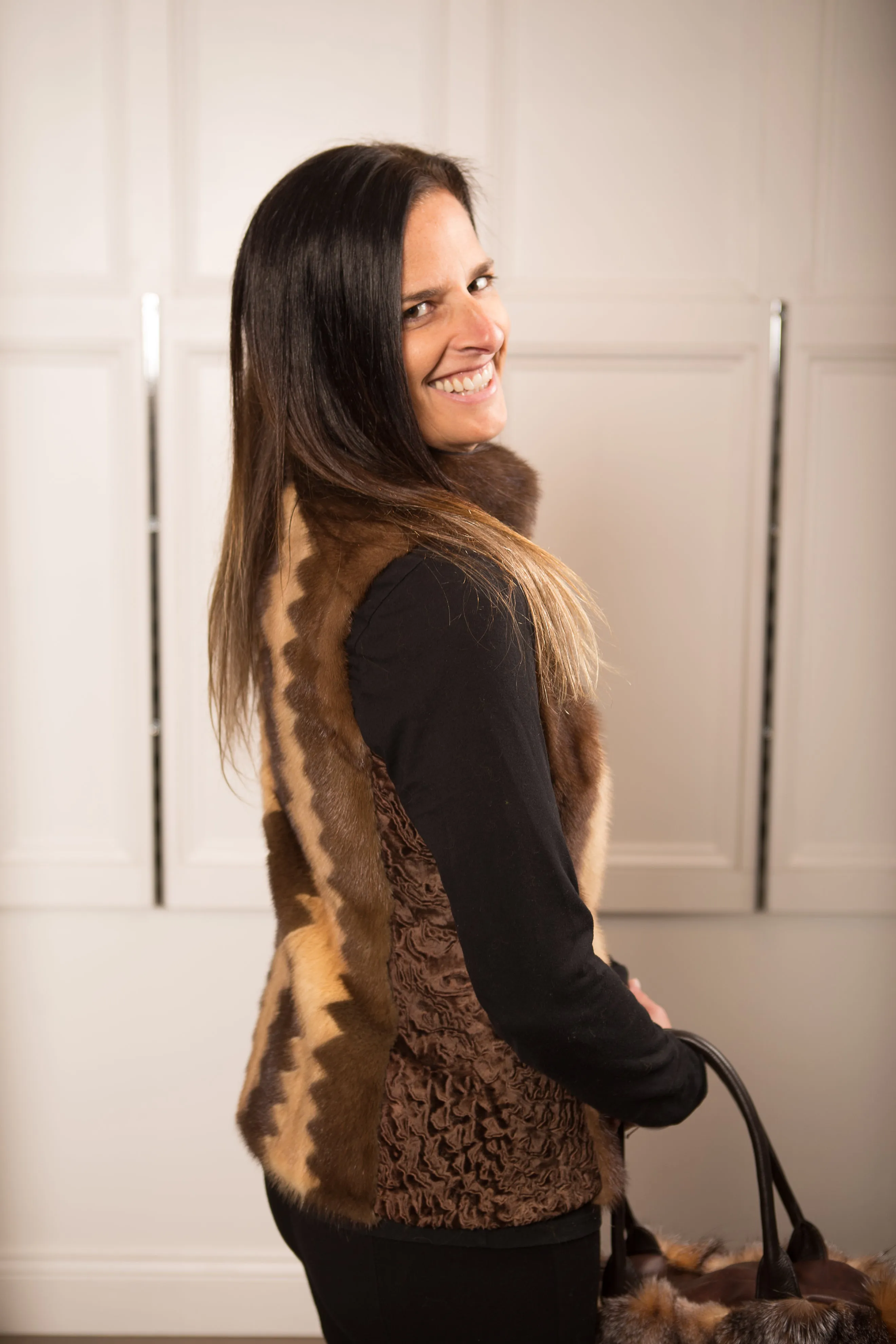 Mink & Persian Combination Vest with Zipper