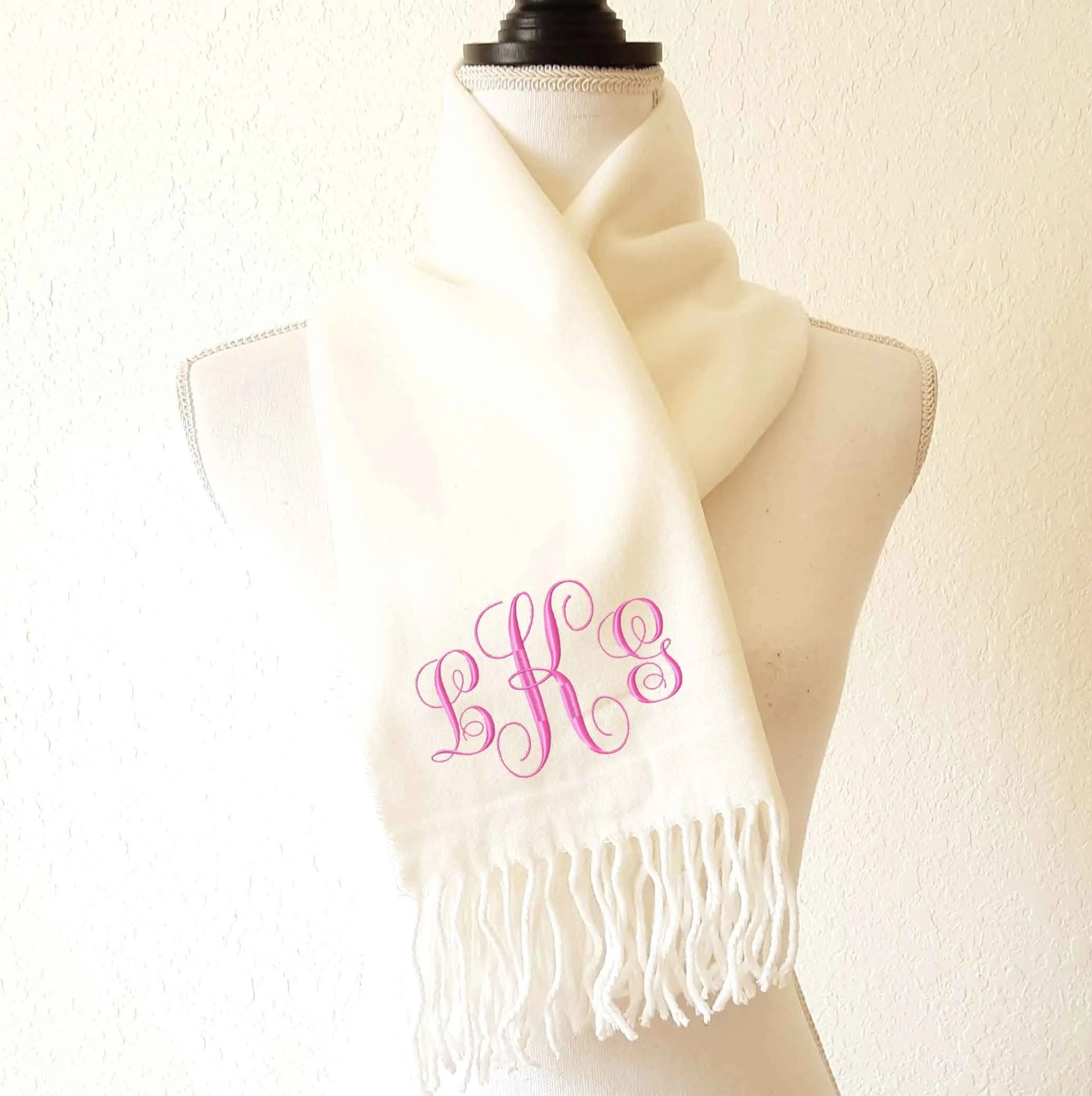 Monogrammed Cashmere Feel Scarf - Monogrammed Shawl, Bridesmaid Gift, Monogram S