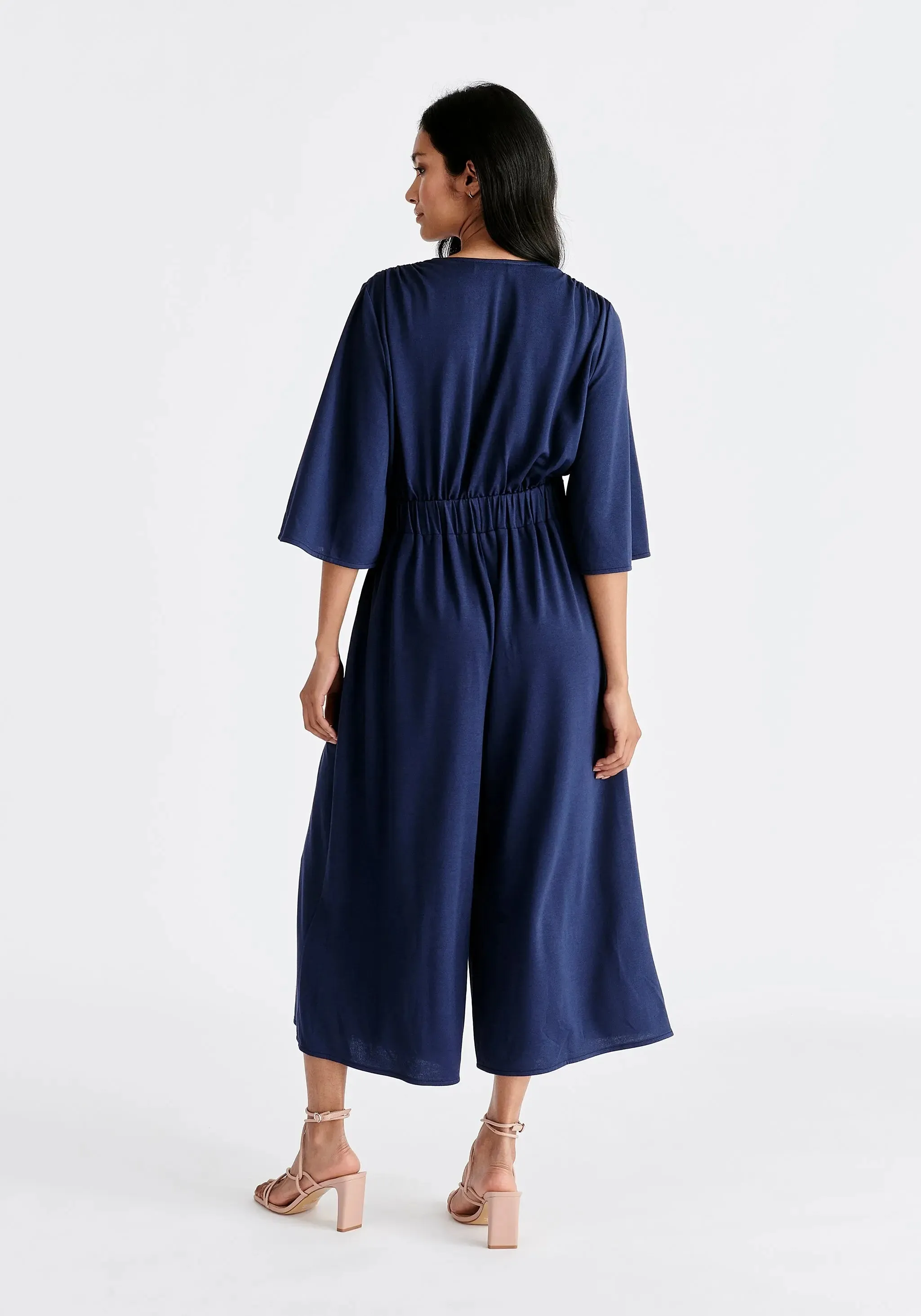 Navy V-Neck Culotte Jumpsuit