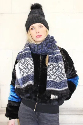 Navy - White Multi Colour Women's Thick Winter Scarf